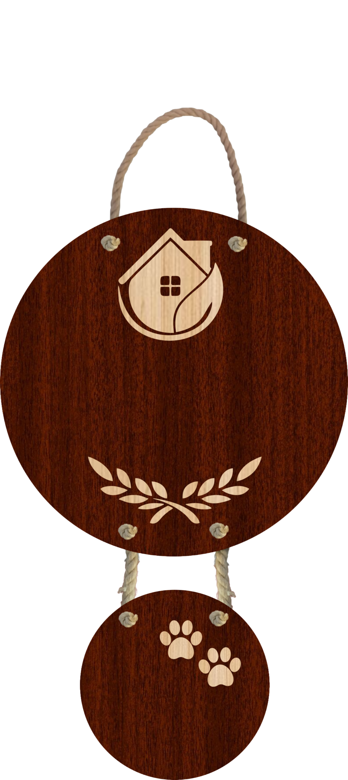 Dual-Round Engraved Wood Welcome Sign